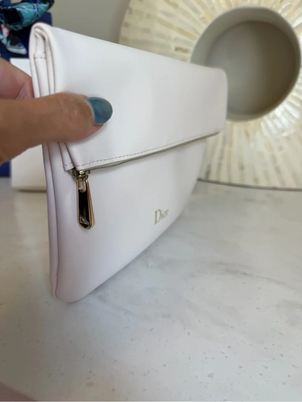 NIB Dior Parfum GWP Cream Fold-Over Clutch Pouch with Gold Logo
